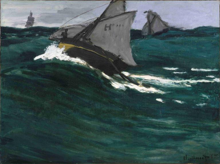 The Green Wave,Yeşil Dalga,Claude Monet,Yağlı boya,Yağlı boya, insan yok, okyanus, deniz taşıtları, askeri