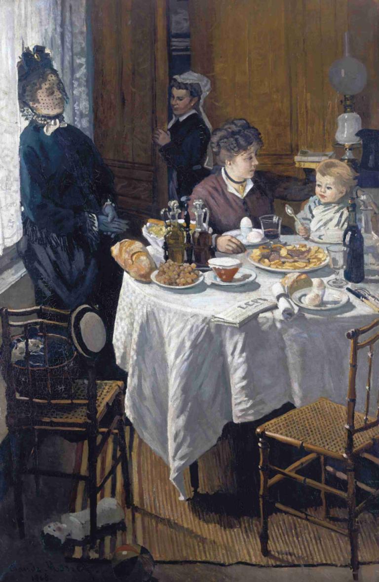 The Luncheon,Öğle Yemeği,Claude Monet,Yağlı boya,Yağlı boya, masa, masa örtüsü, yiyecek, birden fazla erkek