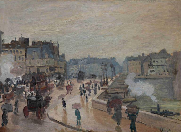 The Pont Neuf,Claude Monet,Oil Painting,Oil Painting, outdoors, ground vehicle, motor vehicle, scenery