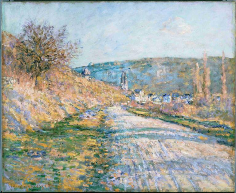 The Road to Vétheuil,Claude Monet,Oil Painting,Oil Painting, outdoors, tree, scenery, no humans