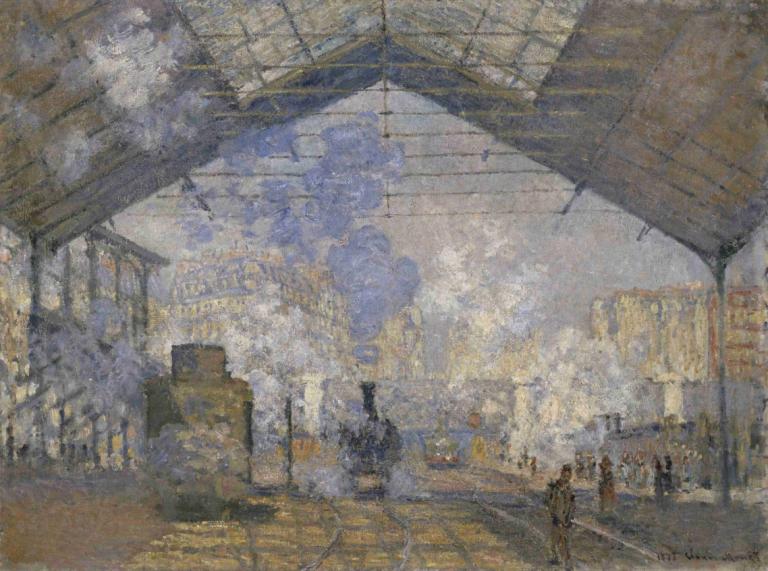 The Saint-Lazare Station,생 라자르 역,Claude Monet,클로드 모네,오일 페인팅,오일 페인팅, 경치, 전통 미디어, 여러 소년, 회화 (중), 사람들, 도로, 건물