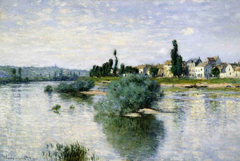 The Seine at Lavacourt,라바쿠르의 센느강,Claude Monet,클로드 모네,오일 페인팅,오일 페인팅, 인간은 없어, 경치, 옥외, 전통 미디어, 하늘, 물, 구름, 나무, 건물