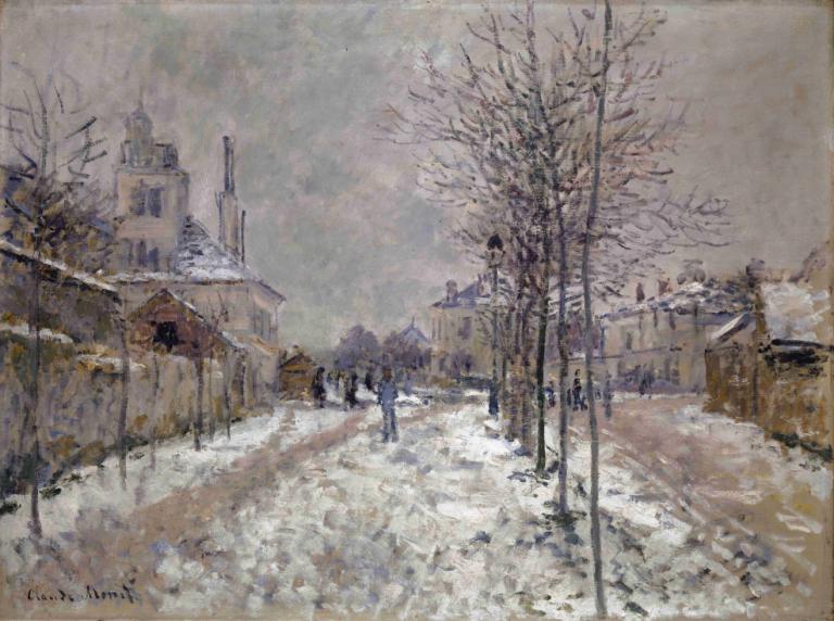 The Snow-Covered Boulevard De Pontoise In Argenteuil,Claude Monet,Oil Painting,Oil Painting, tree, no humans