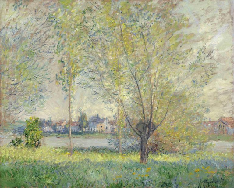 The Willows,Claude Monet,Oil Painting,Oil Painting, scenery, no humans, tree, outdoors, grass