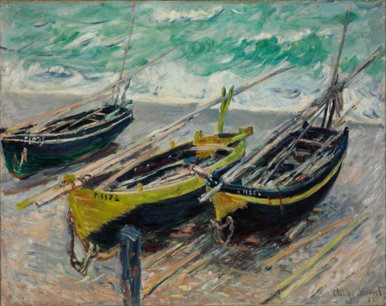 Three Fishing Boats,Tři rybářské čluny,Claude Monet,Olejomalba,Olejomalba, tradiční média, malba (střední)