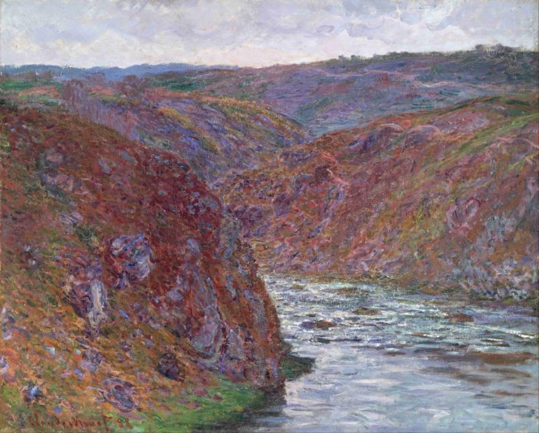 Valley of the Creuse (Gray Day),Claude Monet,Oil Painting,Oil Painting, scenery, no humans, outdoors, cloud