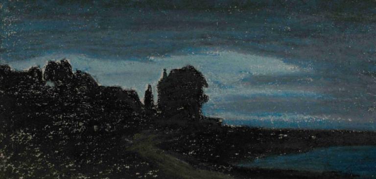 Yport, la nuit,Claude Monet,Oil Painting,Oil Painting, scenery, sky, outdoors, no humans, night, cloud