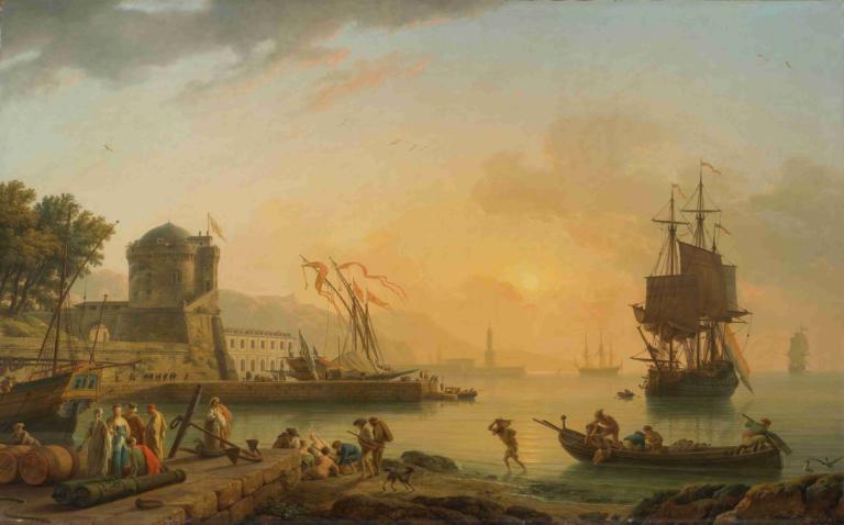 A Grand View Of The Sea Shore Enriched With Buildings, Shipping And Figures,Большой вид морского берега