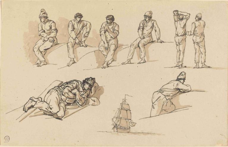 Eight Studies of Figures and a Ship at Sea,Huit études de figures et d'un navire en mer,Claude-Joseph Vernet