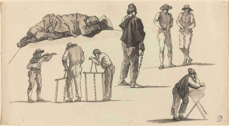 Figure Studies, Including One Man Sleeping on the Ground and Two Men Sawing,Claude-Joseph Vernet,Sketch