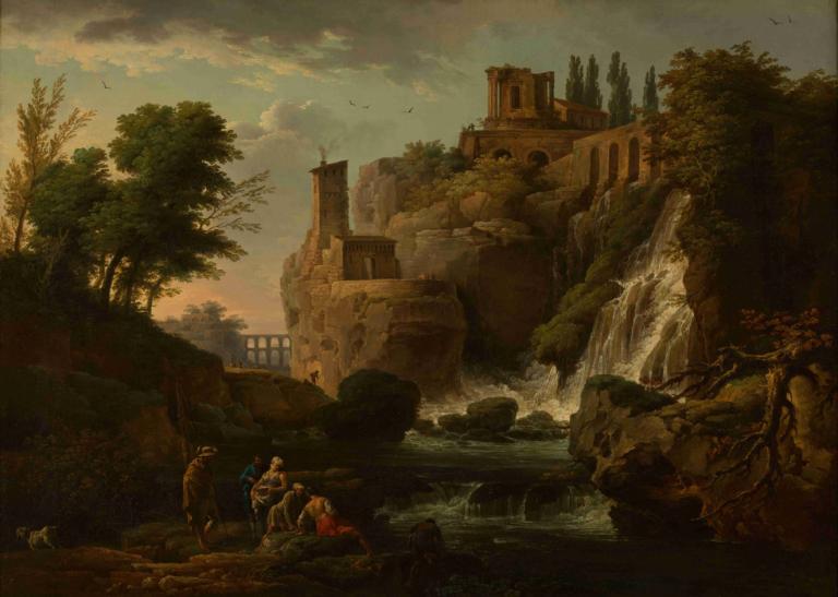 Les Cascatelles de Tivoli,Claude-Joseph Vernet,Oil Painting,Oil Painting, tree, scenery, outdoors, water