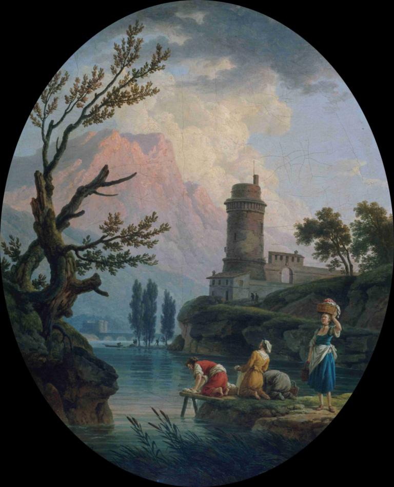 Paysage avec lavandières,Landskap med tvättkvinnor,Claude-Joseph Vernet,Oljemålning,Oljemålning, träd