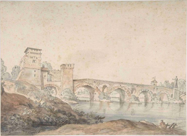 Ponte Molle, Rome,Ponte Molle, Ρώμη,Claude-Joseph Vernet,Ελαιογραφία,Ελαιογραφία, τοπίο, νερό