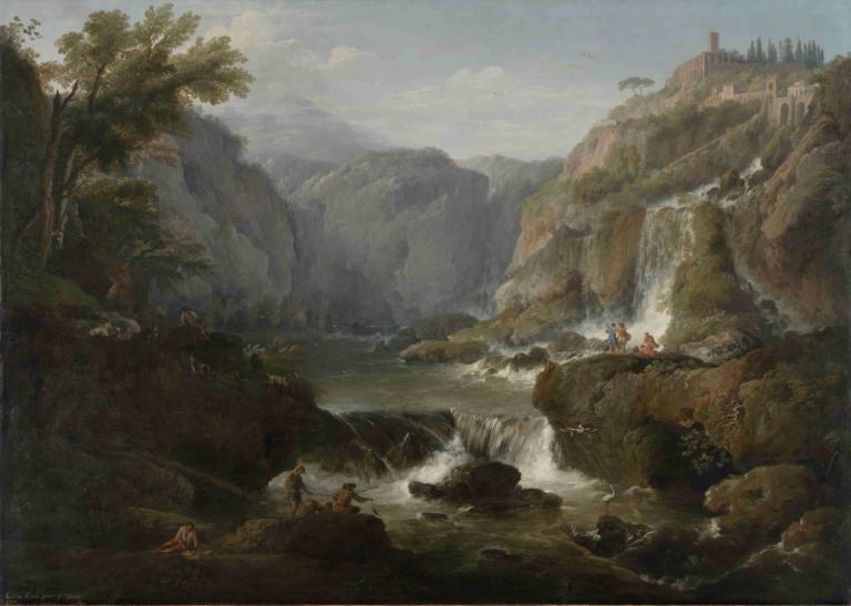 The Waterfalls at Tivoli,Fossene ved Tivoli,Claude-Joseph Vernet,Oljemaleri,Oljemaleri, natur, tre, utendørs