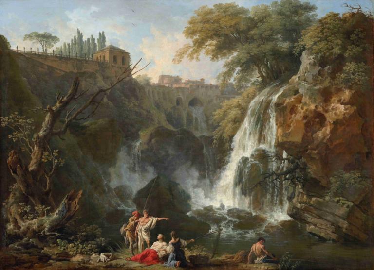 The Waterfalls at Tivoli, with the Villa of Maecenas,Die Wasserfälle von Tivoli, mit der Villa von Maecenas