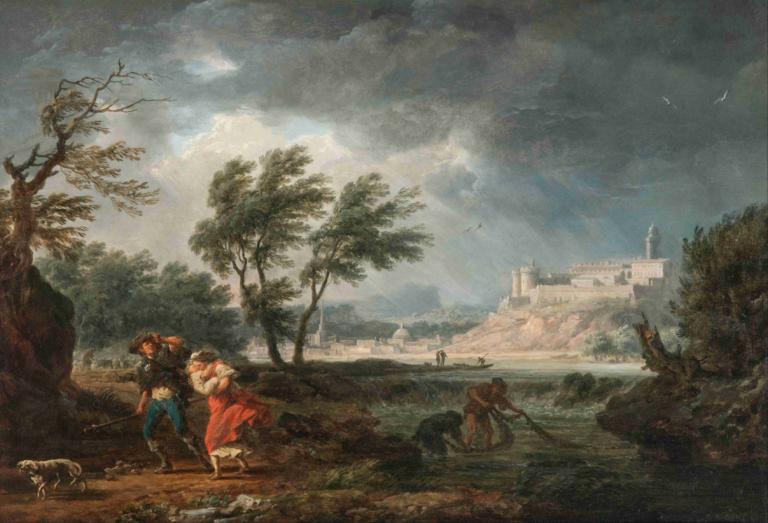 The four times of day- Midday,Claude-Joseph Vernet,Oil Painting,Oil Painting, tree, cloud, outdoors, scenery