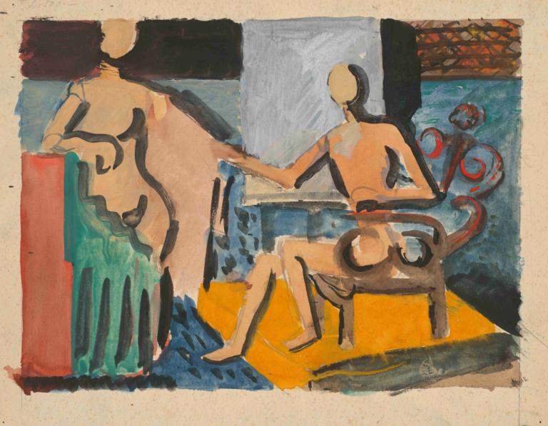 Atelier,Cyprián Majerník,Oil Painting,Oil Painting, fine art parody, sitting, nude, chair, surreal, 1girl