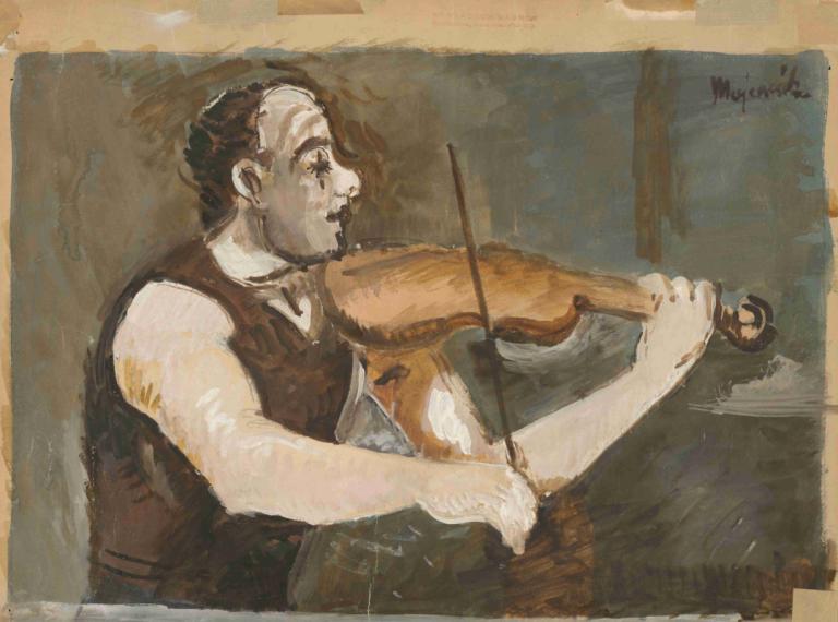 Bullock (Gypsy Fiddler on the Back),Cyprián Majerník,Oil Painting,Oil Painting, instrument, 1boy