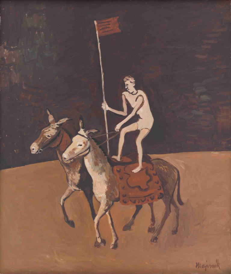 Circus Performer on Horses,Sirkusesiintyjä hevosten selässä,Cyprián Majerník,Öljymaalaus,Öljymaalaus