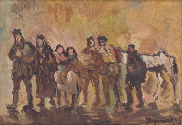 Exiles,流亡者,Cyprián Majerník,油画,油画, 多个男孩, 假传统媒体, 马, 美术模仿, 骑马, 多个女孩, 骑术, 绘画般的, 棕色的头发, 黑发, 帽子