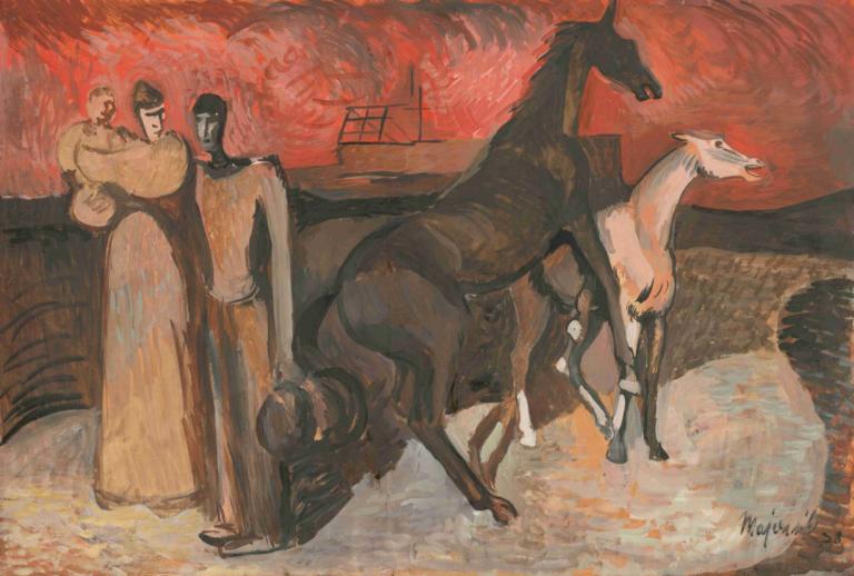 Fire - Refugees,Ogień - Uchodźcy,Cyprián Majerník,Cyprian Majerník,Obraz olejny,Obraz olejny, koń