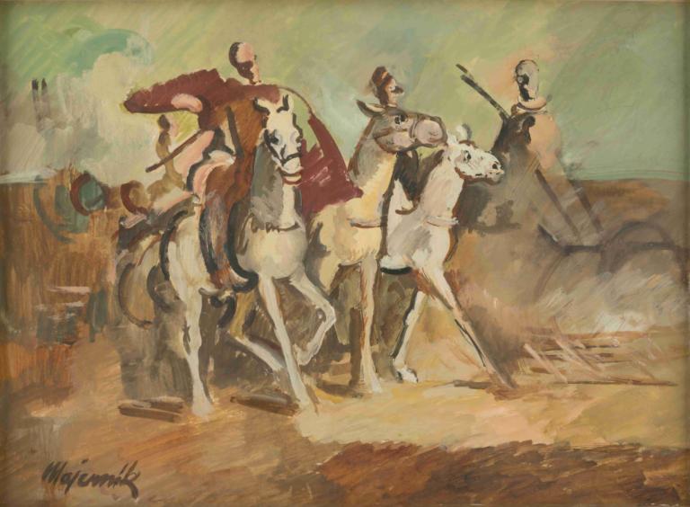 Horse Riders,At Binicileri,Cyprián Majerník,Yağlı boya,Yağlı boya, atış, silah, imza, kılıç, binme, binicilik