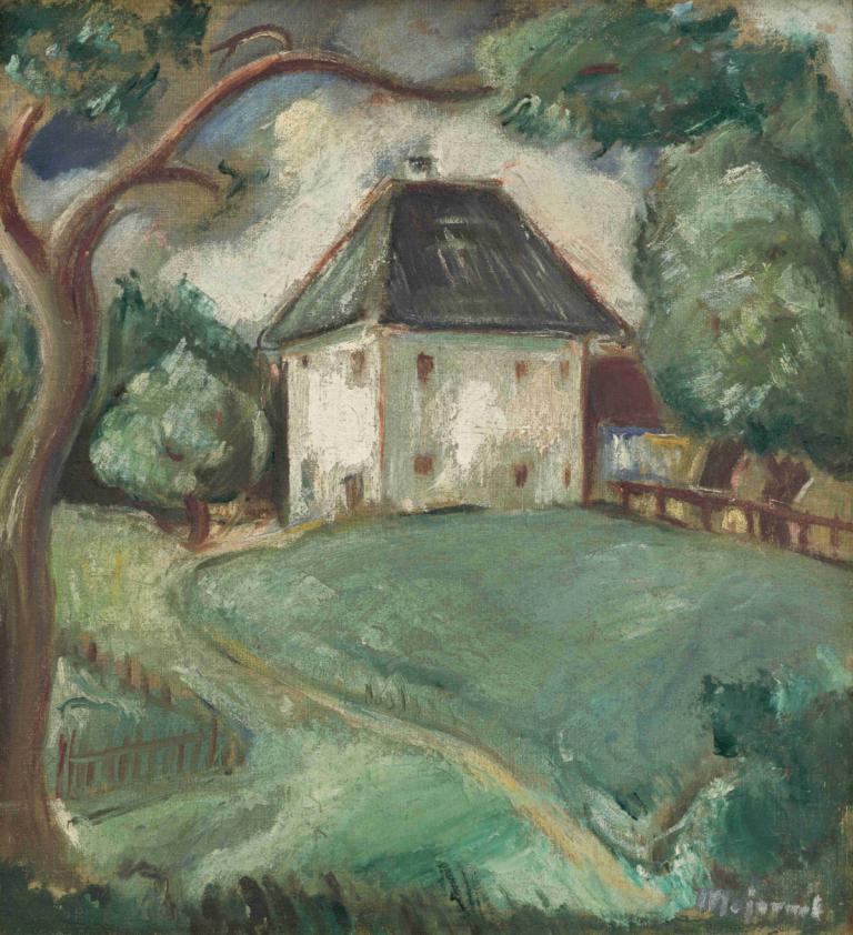 Landscape near Třeboň,Cyprián Majerník,Oil Painting,Oil Painting, tree, no humans, traditional media, house