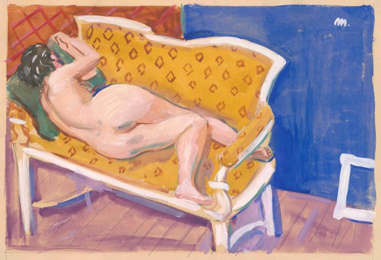 Reclining Nude,Ξαπλωμένο γυμνό,Cyprián Majerník,Ελαιογραφία,Ελαιογραφία, 1 κορίτσι, μονοφωνία, γυμνός