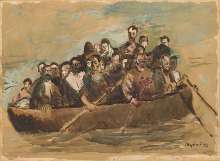 Refugees,Rifugiati,Cyprián Majerník,Pittura ad olio,Pittura ad olio, moto d'acqua, barca