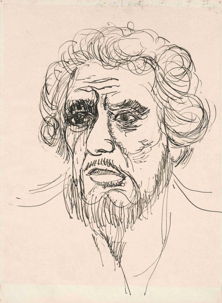 Self-Portrait,자화상,Cyprián Majerník,키프리안 마제르닉,스케치,스케치, 1남, 남성 집중, 독주, 단색화, 얼굴 털, 스케치, 전통 미디어, 수염, 오래된, 노인, 초상화