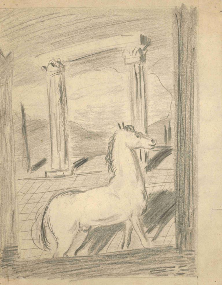 Sketch for the Painting Lonely Horse,Σκίτσο για τον πίνακα Lonely Horse,Cyprián Majerník,Σκίτσο,Σκίτσο