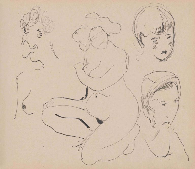 Skicár,Cyprián Majerník,Croquis,Croquis, 1fille, nu, monochrome, esquisser, seins, les mamelons, nombril