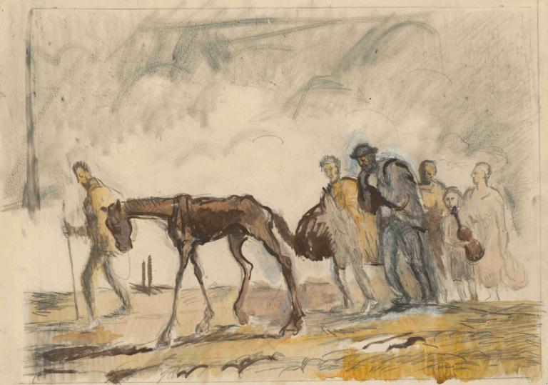 Study for the Lithograph Refugees,Étude pour la lithographie Réfugiés,Cyprián Majerník,Pastels,Pastels