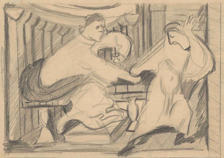 Study for the Painting Seduction,Étude pour le tableau Séduction,Cyprián Majerník,Croquis,Croquis, monochrome