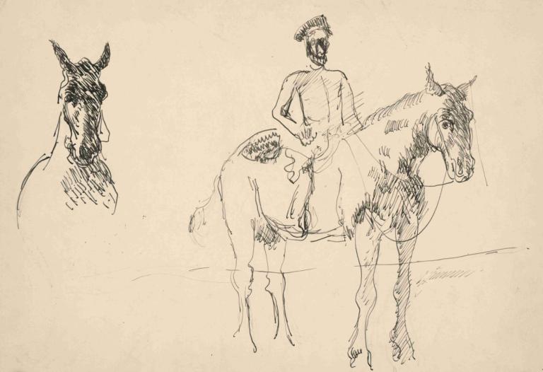 Study of a Rider,Étude d'un cavalier,Cyprián Majerník,Croquis,Croquis, cheval, monochrome