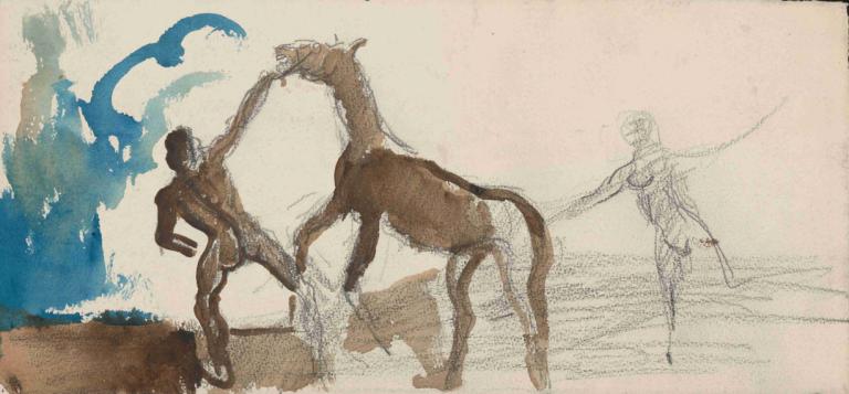 Taming a Horse,Apprivoiser un cheval,Cyprián Majerník,Croquis en couleurs,Croquis en couleurs