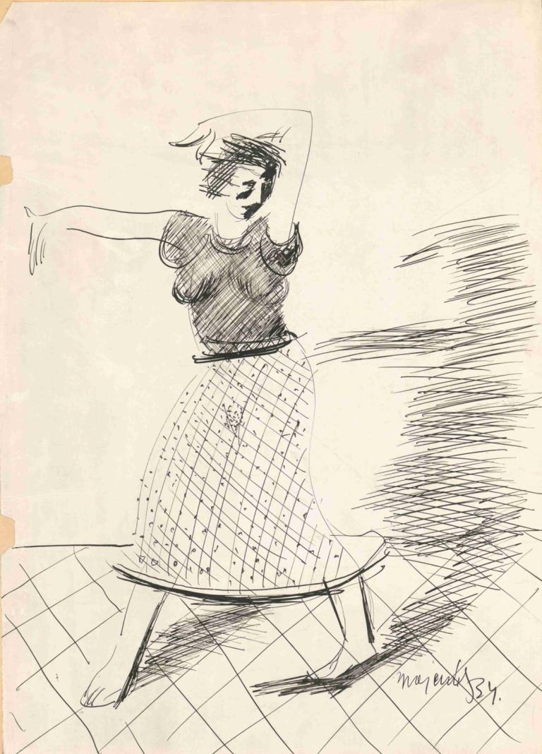 Tanečnica,Danseur,Cyprián Majerník,Croquis,Croquis, 1fille, solo, dansant, pieds nus, jupe, cheveux courts