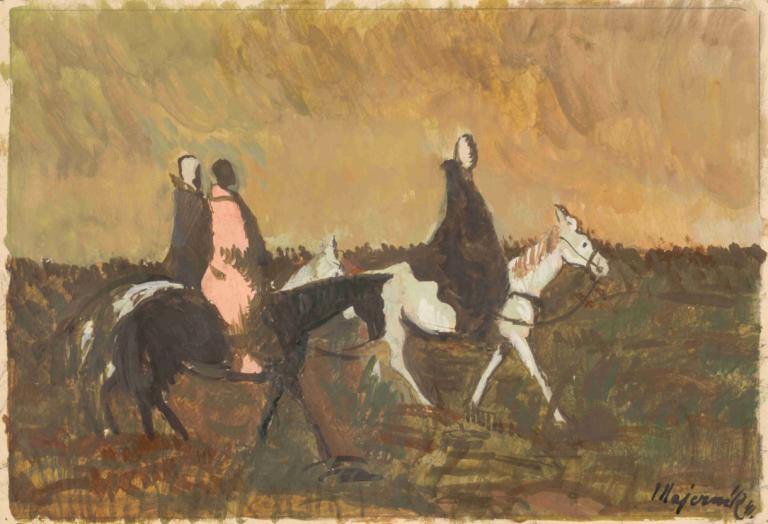 Three Riders,Trois cavaliers,Cyprián Majerník,Peinture à l'huile,Peinture à l'huile, cheval, équitation