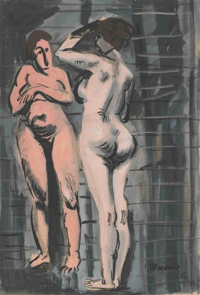 Two Female Nudes,Deux nus féminins,Cyprián Majerník,Peinture à l'huile,Peinture à l'huile, 1fille, cul, nu