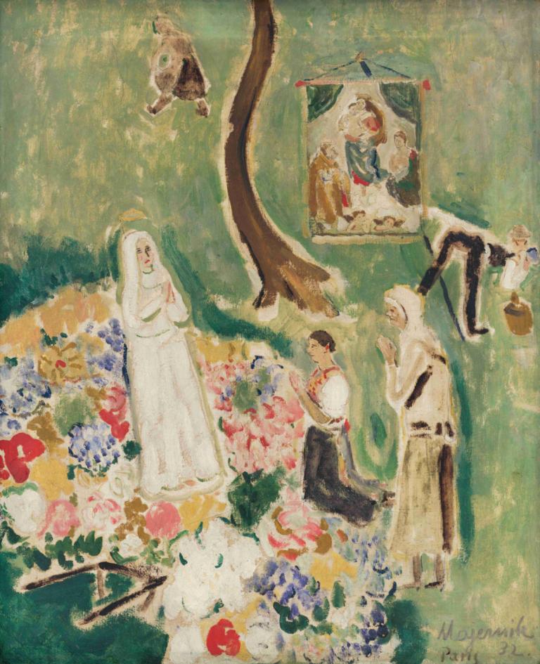 Two Madonnas,Deux madones,Cyprián Majerník,Peinture à l'huile,Peinture à l'huile, fleur, arbre