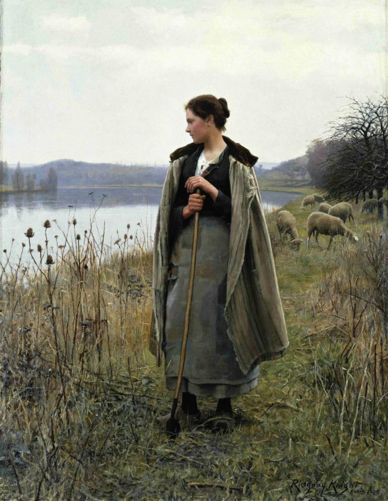 The Shepherdess Of Rolleboise,De herderin van Rolleboise,Daniel Ridgway Knight,Daniel Ridgway Ridder,Olieverf