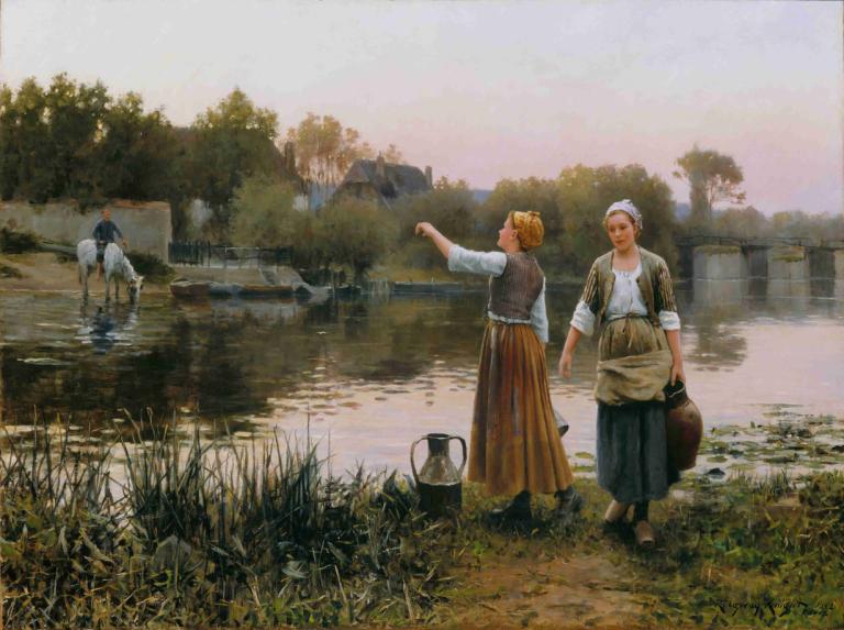 The Water Carriers,De waterdragers,Daniel Ridgway Knight,Daniel Ridgway Ridder,Olieverf,Olieverf, buitenshuis