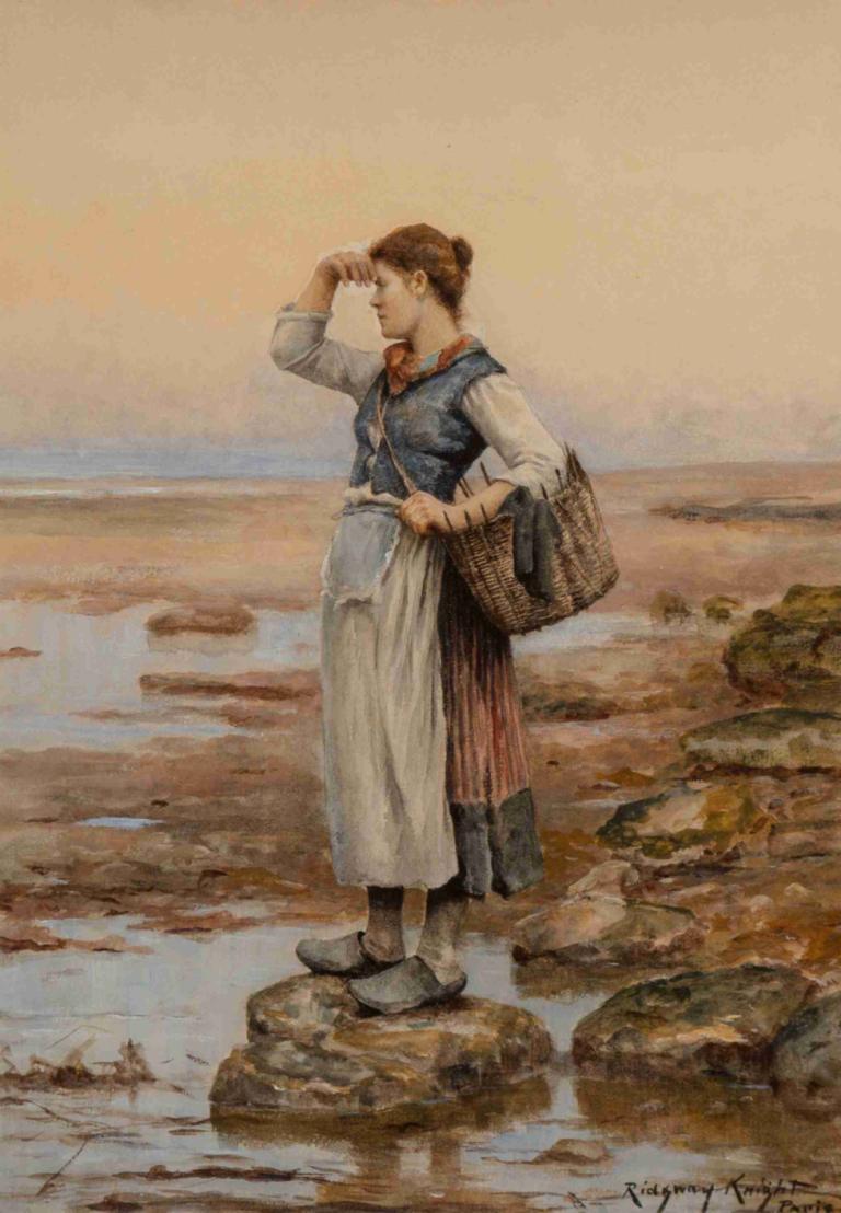 The Water Carriers,De waterdragers,Daniel Ridgway Knight,Daniel Ridgway Ridder,Olieverf,Olieverf, 1meisje