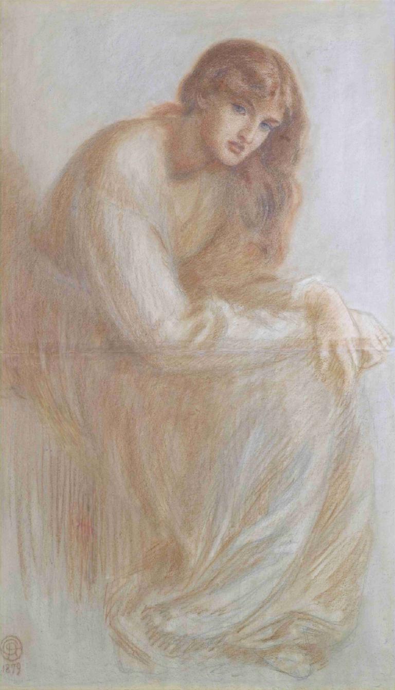 Alexa Wilding,Dante Gabriel Rossetti,Sketch,Sketch, 1girl, solo, long hair, dress, traditional media