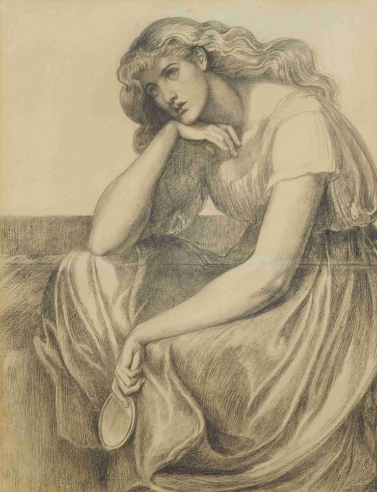 Desdemona's Death Song - Drapery Study,Dante Gabriel Rossetti,Sketch,Sketch, 1girl, solo, monochrome