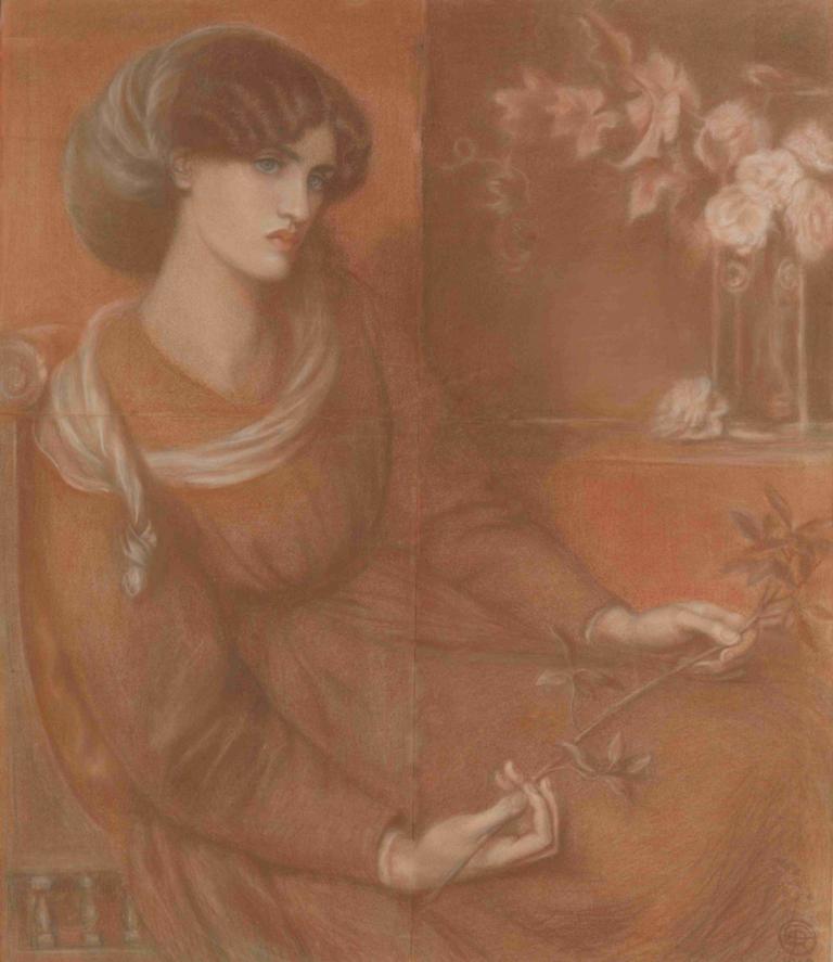 Jane Morris; Study for 'Mariana',Jane Morris; Studi untuk 'Mariana',Dante Gabriel Rossetti,Lukisan cat minyak