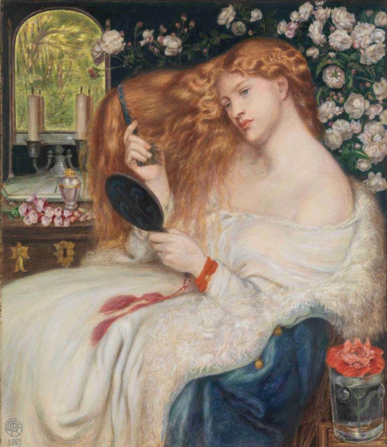 Lady Lilith,Dante Gabriel Rossetti,Lukisan cat minyak,Lukisan cat minyak, 1 gadis, parodi seni rupa, bunga