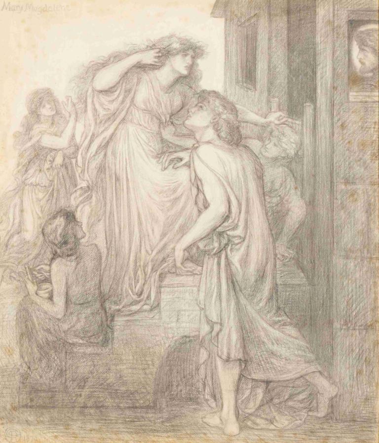 Mary Magdalene at the Door of Simon the Pharisee - Compositional Study,Dante Gabriel Rossetti,Sketch,Sketch