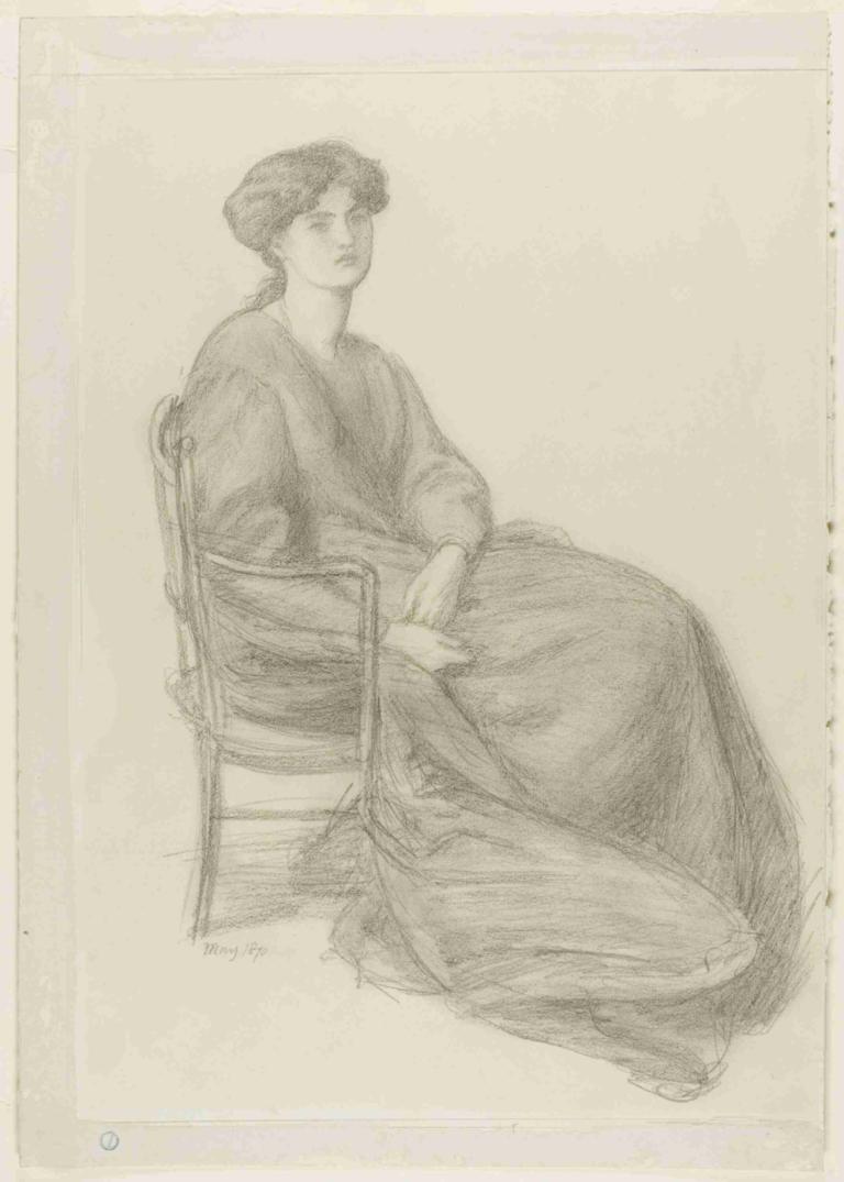 Mrs. William Morris Seated in Chair,Dante Gabriel Rossetti,Sketch,Sketch, solo, monochrome, chair, sitting