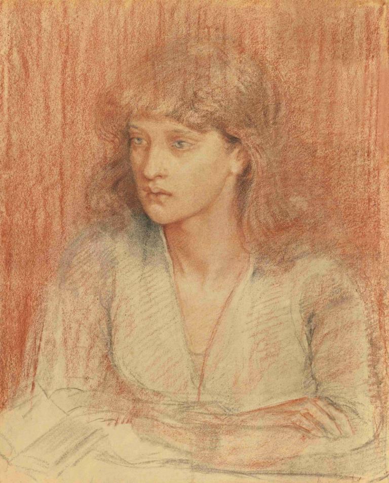 Portrait Of May Morris,Potret May Morris,Dante Gabriel Rossetti,Sketsa Warna,Sketsa Warna, 1 gadis, solo